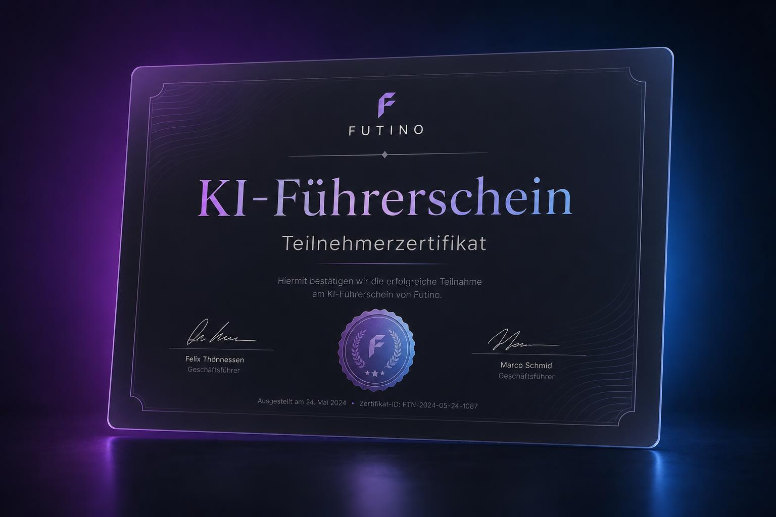 futino KI-Führerschein Teilnehmerzertifikat